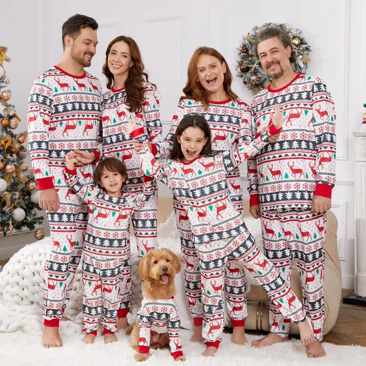 Christmas All Over Reindeer Print Family Matching Long-sleeve Pajamas Sets  Stunahome.com