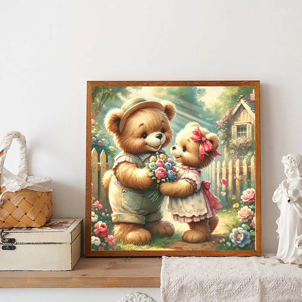 Diamond Painting - Full Round Drill - Rose Heart Bear(Canvas|30*30cm)