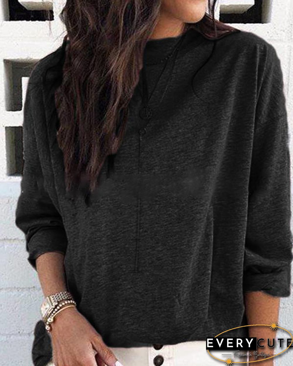 CREW NECK LONG SLEEVE PLAIN COTTON SHIRTS & TOPS