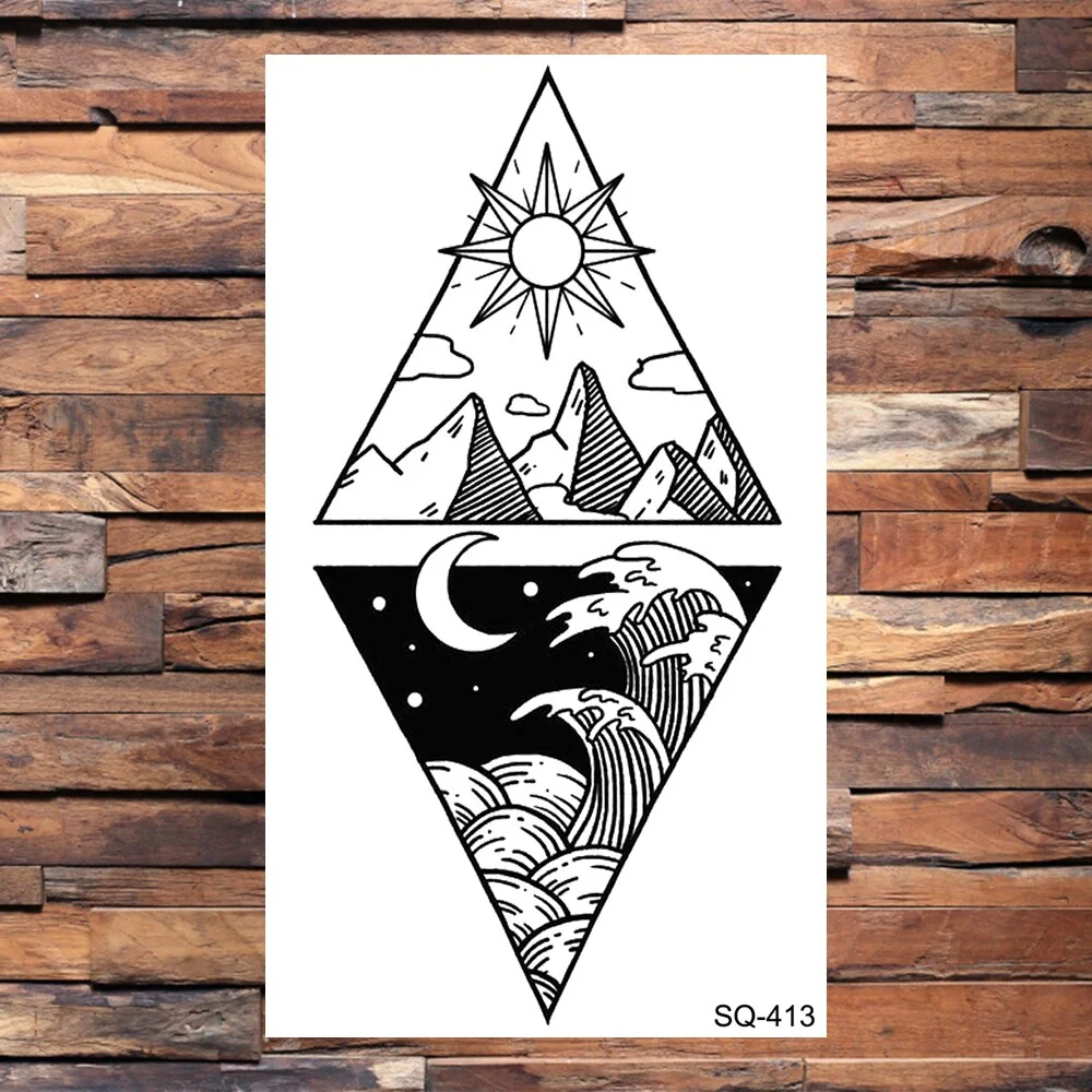 Pencil Sketch Dolphin Wave Temporary Tattoos For Women Adults Mountain Whale Pine Tree Fake Tattoo Sticker Body Arm Tatoos DIY