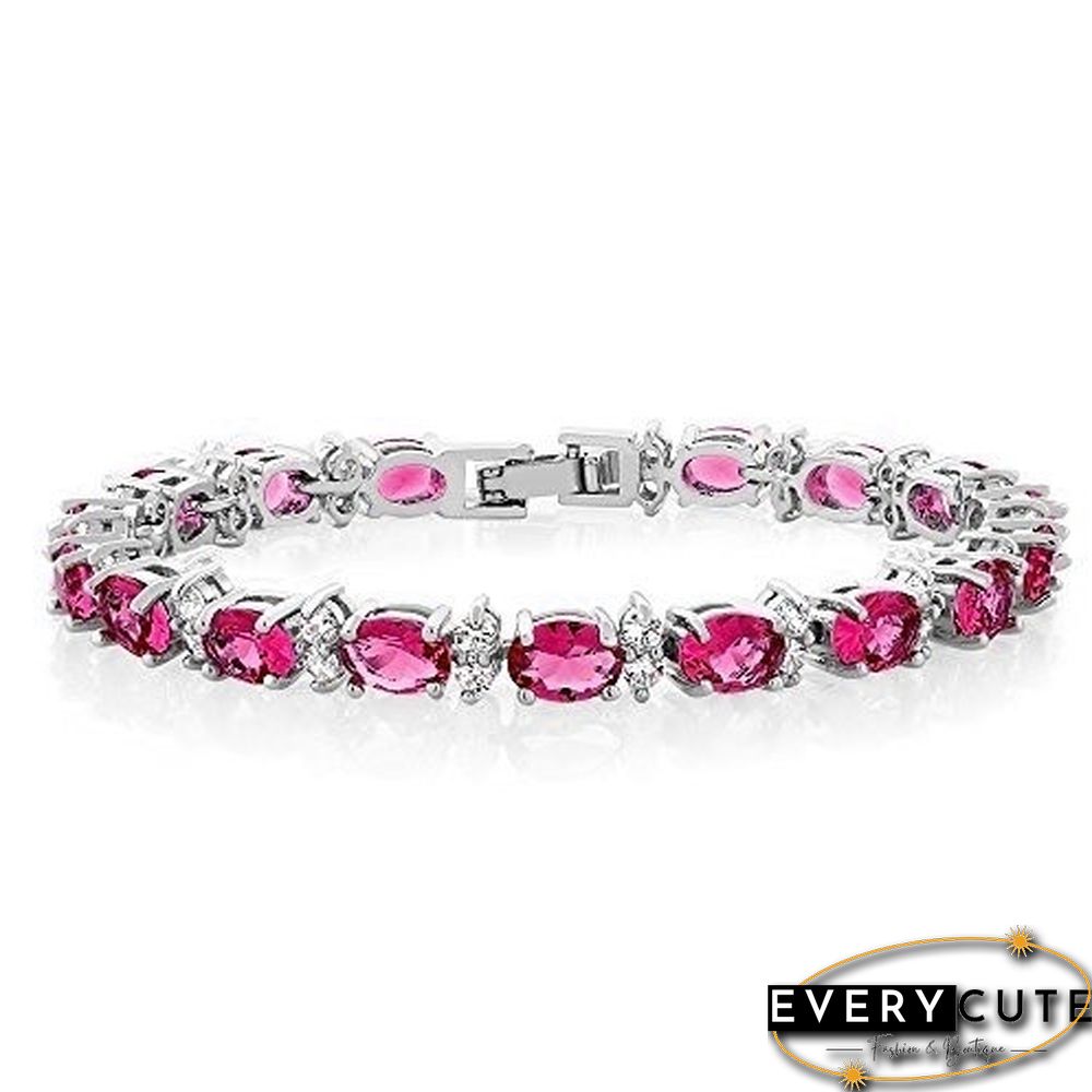 925 Sterling Silver Gorgeous Oval Ruby Amethyst Aquamarine sapphire and Round Sparkling Cubic Zirconia CZ Tennis Bracelet Jewelry Gift