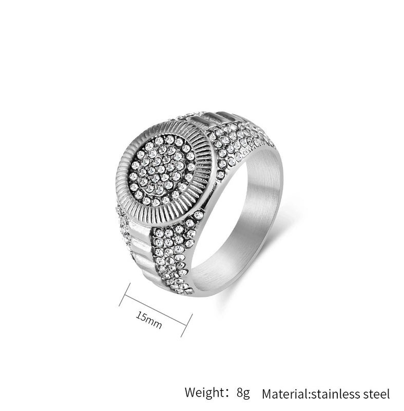 Basic Modern Style Classic Style Geometric 304 Stainless Steel Titanium Steel Inlay Rhinestones 18K Gold Plated Men’s Rings