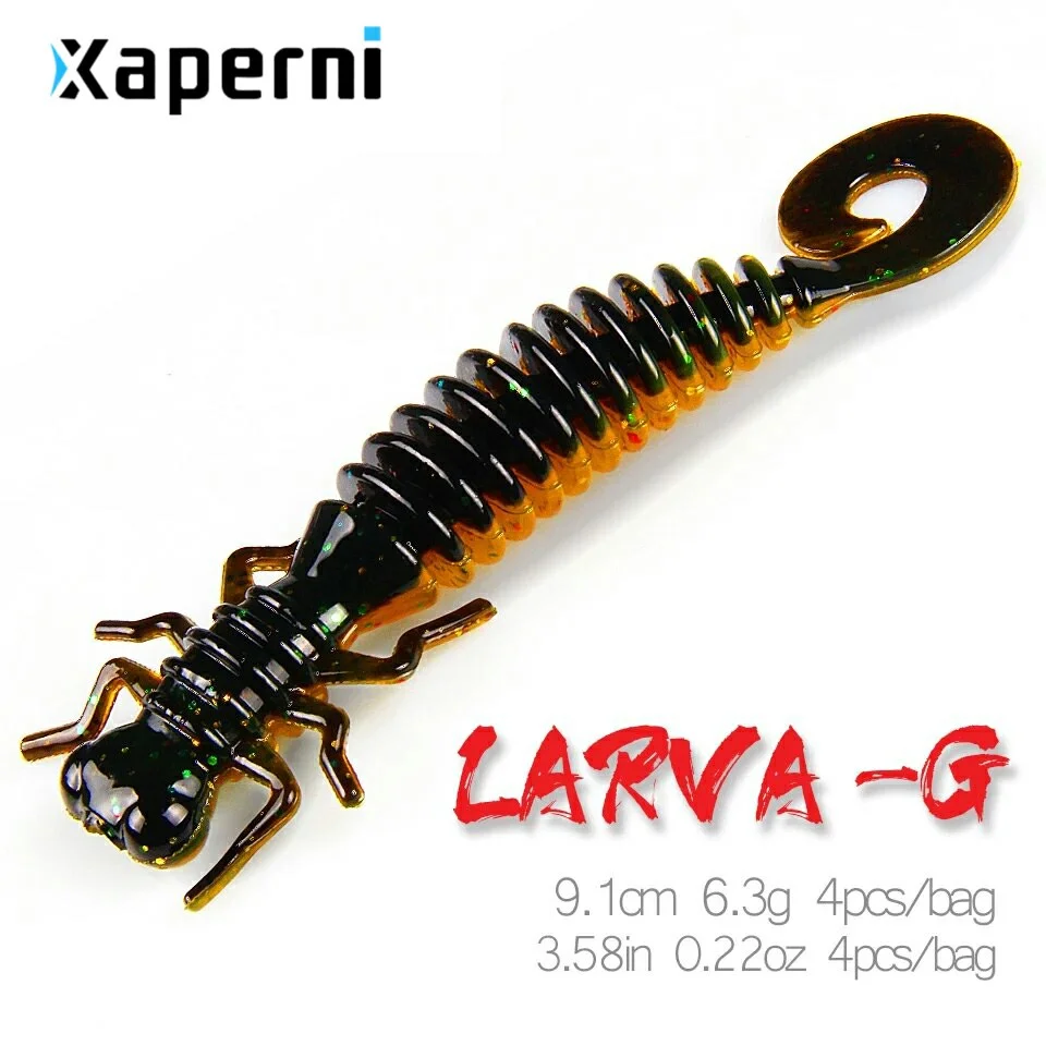 Xaperni Larva Soft Lures 9.1cm 6.3g 4pcs Artificial Lures Fishing Worm Silicone Bass Pike Minnow Swimbait Jigging Plastic Baits