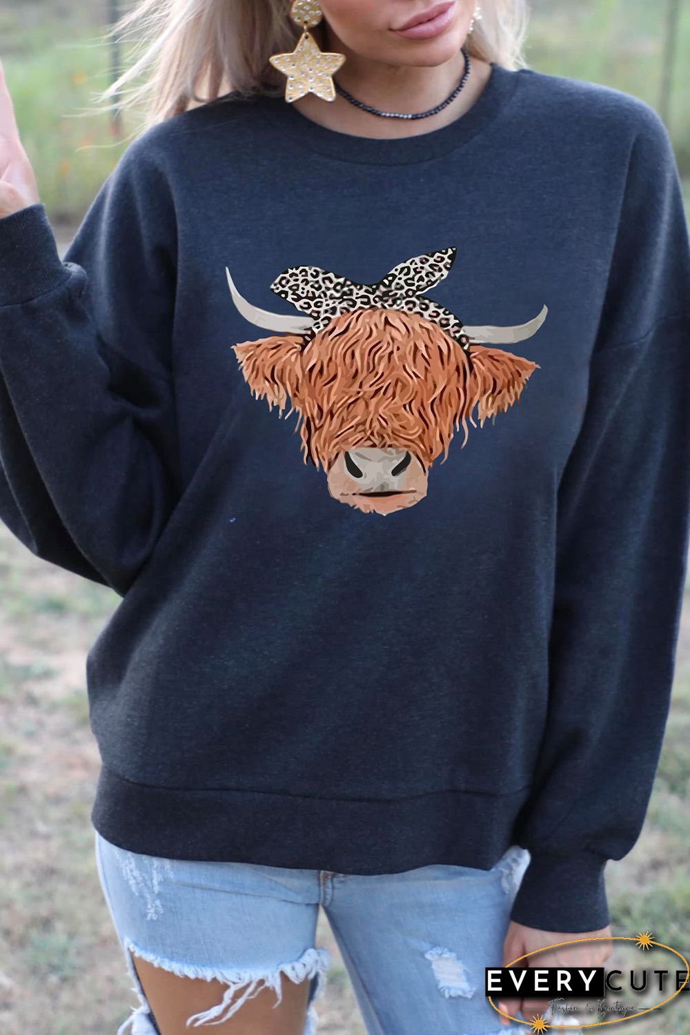 Leopard Headband Cow Print Sweatshirt