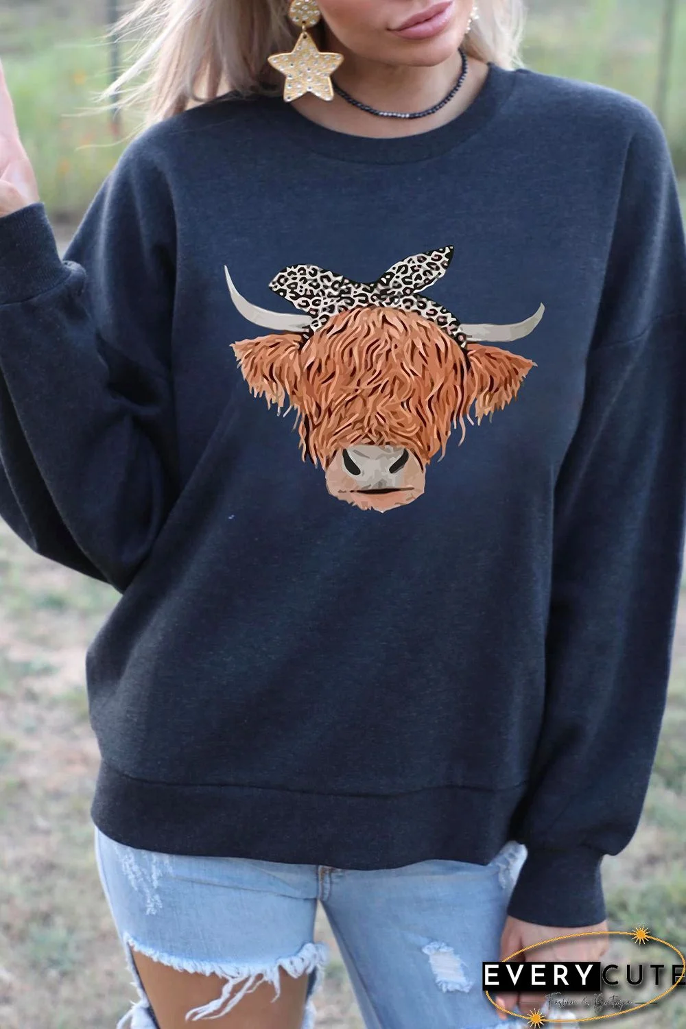 Leopard Headband Cow Print Sweatshirt