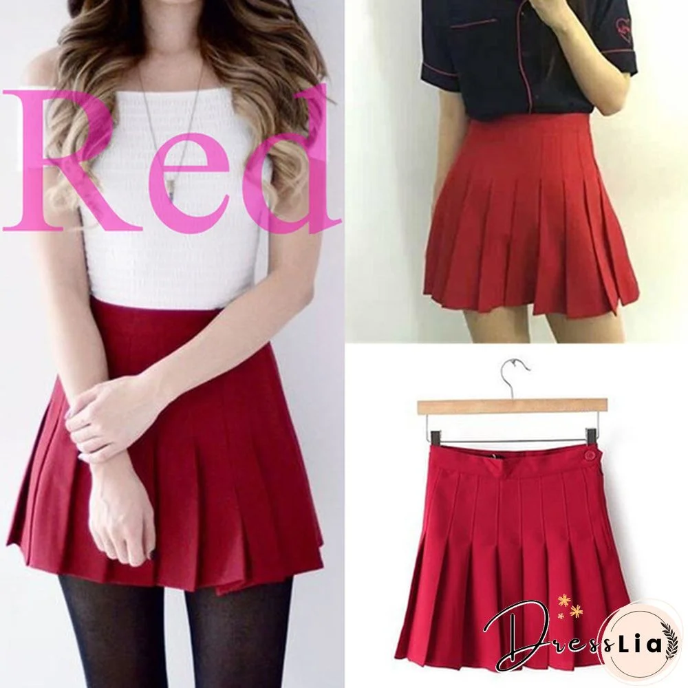 Women Girls High Waisted Plain Pleated Skirt Skater Tennis School Uniforms A-Line Mini Skirt Lining Shorts