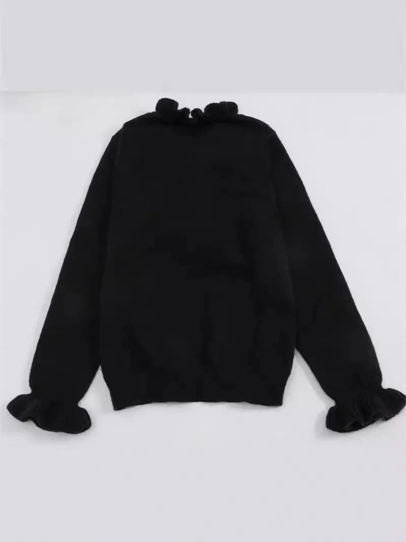 Athvotar Athvotar Spring And Summer Autumn Long-Sleeved Lotus Leaf Edge V-Neck Knitted Sweater