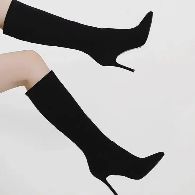 Yyvonne The Knee Boots Wear The New Autumn And Winter New Small Fashion Casual Thin Velvet Face Pointed Knight Boots