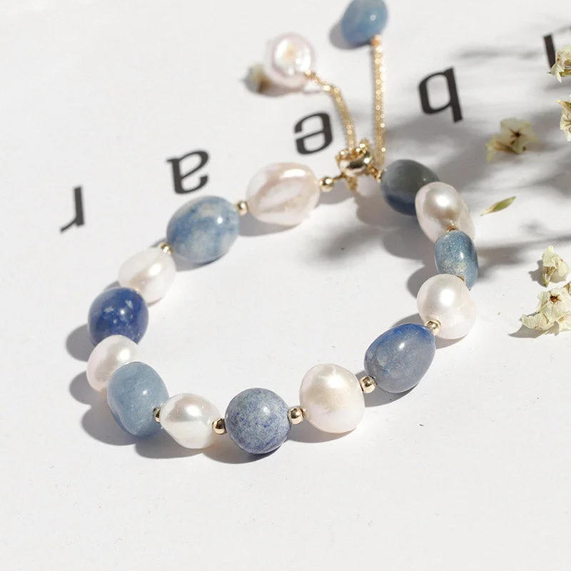 Natural Blue Aventurine Crystal Pearl Bead Healing Bracelet