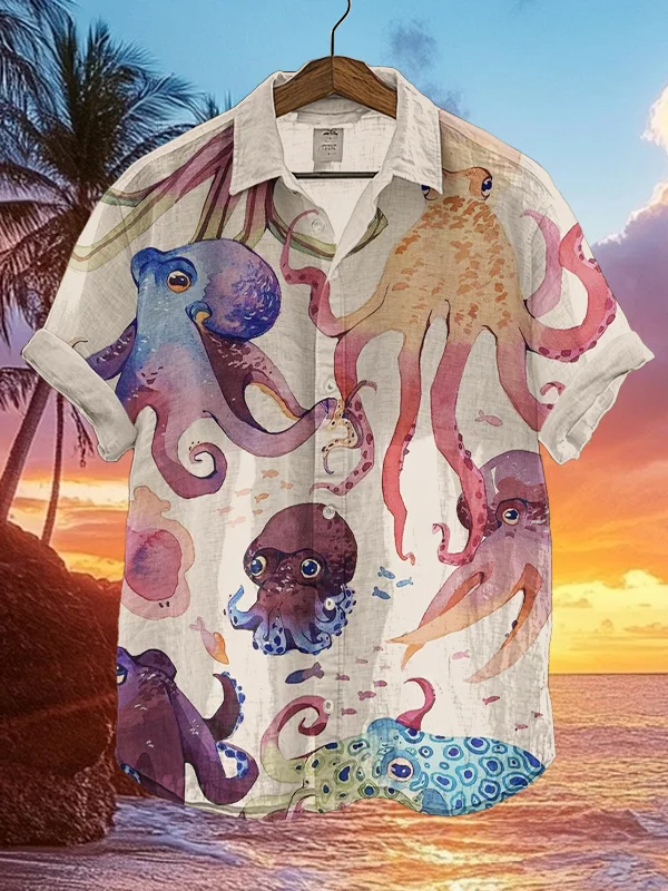 Men's Octopus Watercolor Art Print Casual Shirt