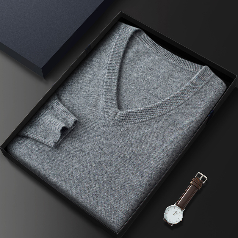 Monogrammed Men's Cashmere V Neck Sweater REAL SILK LIFE