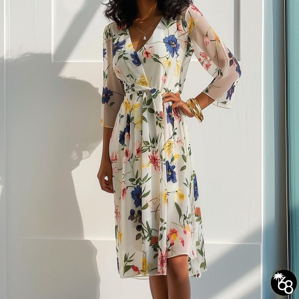 Youthful Floral Print 3/4 Sleeve Midi Dress | 168DEAL