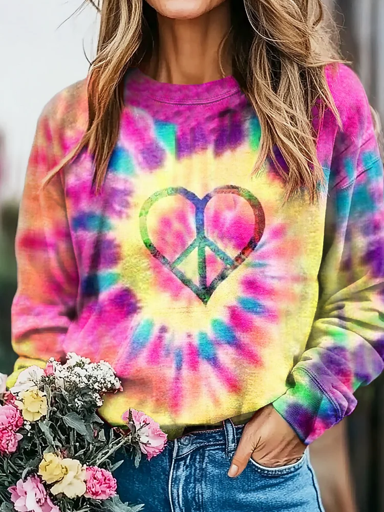Tie-Dye Heart Hippie Art Print Casual Sweatshirt
