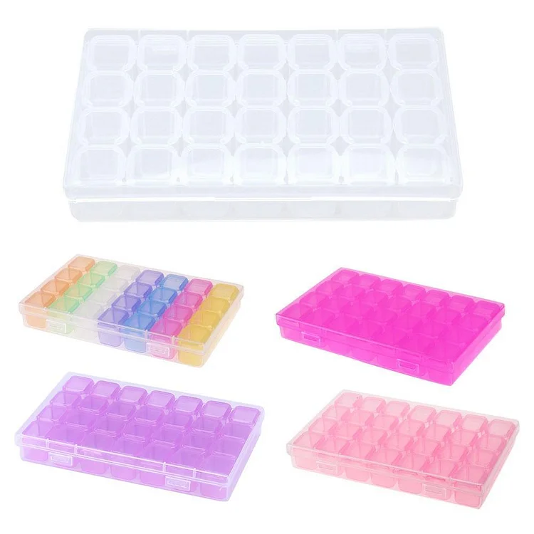 28 Slots Plastic Storage Box Nail Art Rhinestone Jewelry Display Case(Clear