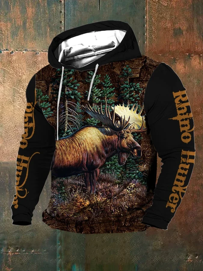 Men's Western Rhino Hunter Print Hooded Sweatshirt