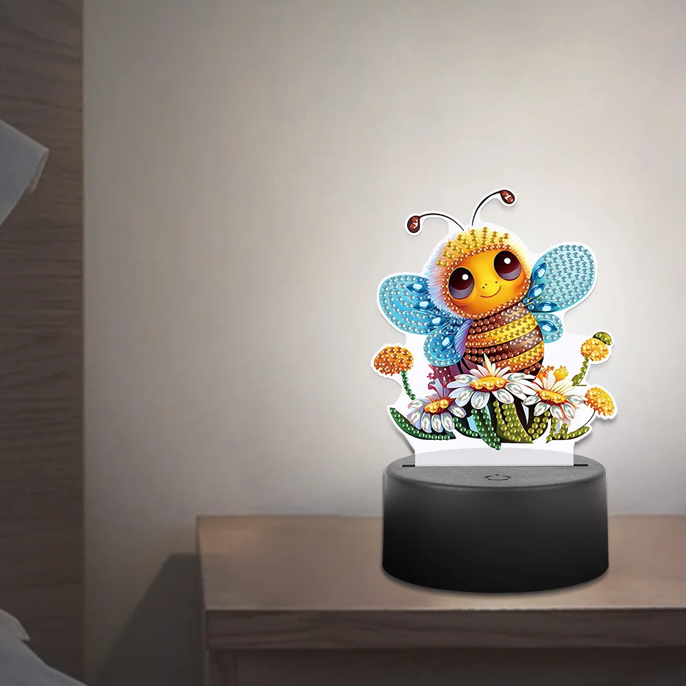 5D DIY Acrylic Bee Double Sided Diamond Painting LED Night Light for Adults
