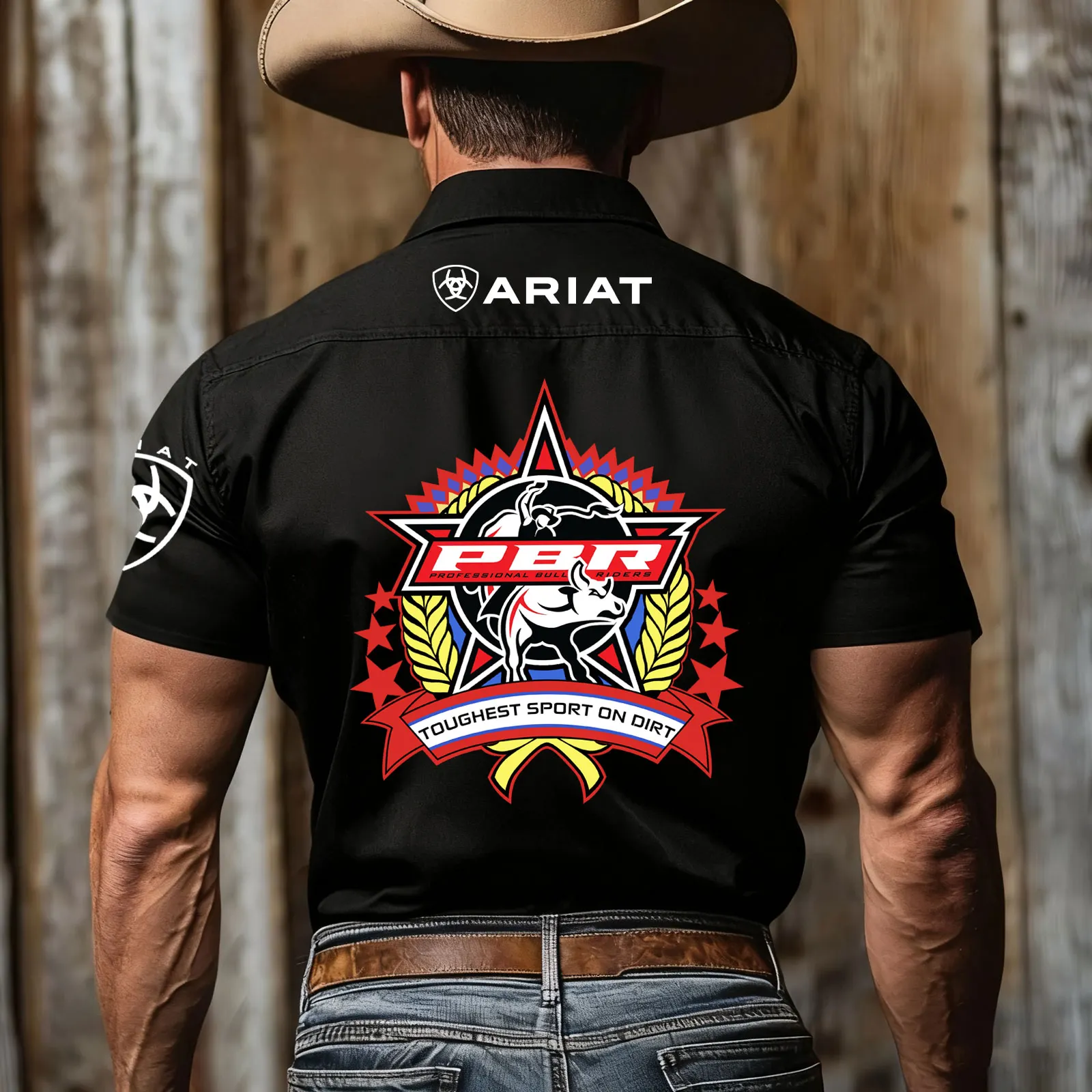 Men's Short-sleeved Western Shirt With Bullfighter
