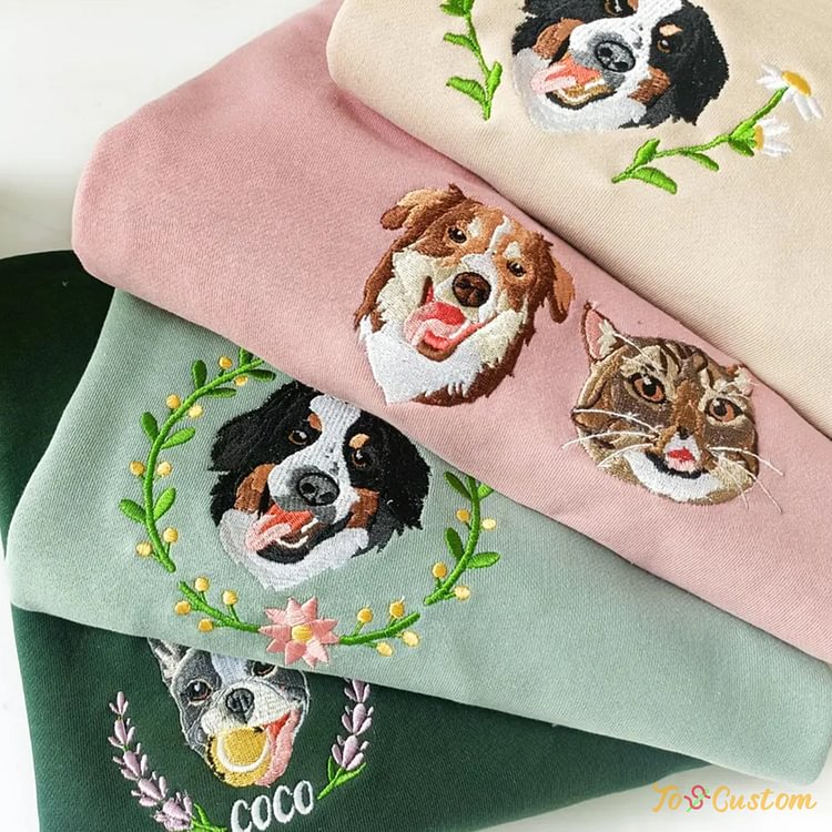 Custom Embroidered Sweatshirt Dog Portrait with Wreath