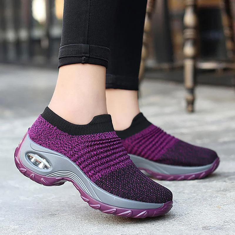 Women Breathable Mesh Slip-On Air Cushion Casual Sneaker Shoes