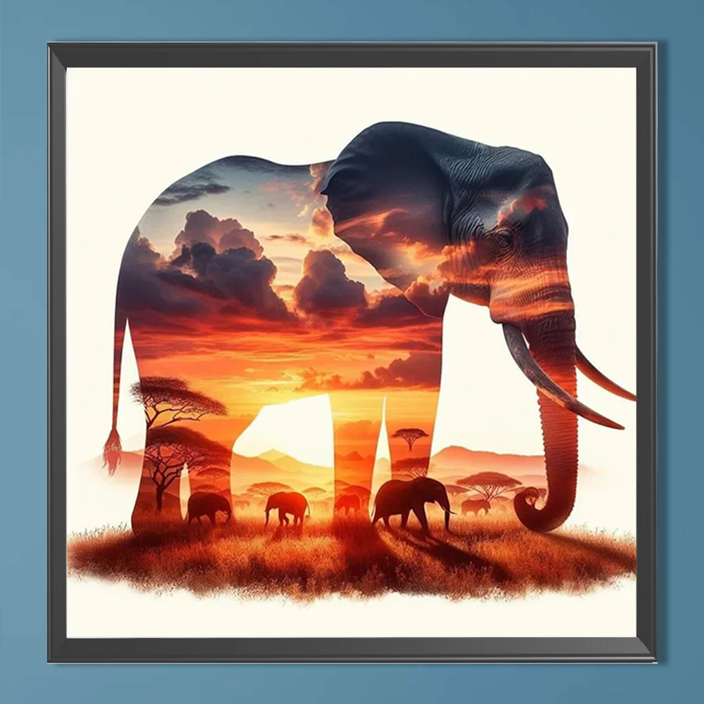 Partial AB Diamond Painting - Full Round Drill - Elephant Silhouette(Canvas|45*45cm)