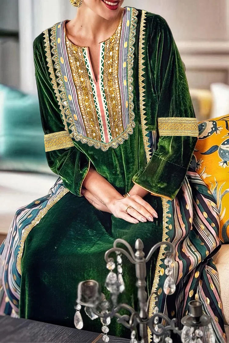 green emerald velvet dress Amazon.com: Lace Trim V-Neck Kaftan Dress, Long Sleeve Maxi Dress with  Belt, Gold Embroidery Women's Evening Gown (S) : Clothing, Shoes & Jewelry