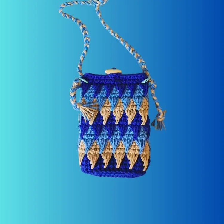 Lulusnow Handmade Blue Classic Striped Patterns Small Shoulder Bag Crochet Crossbody Bag