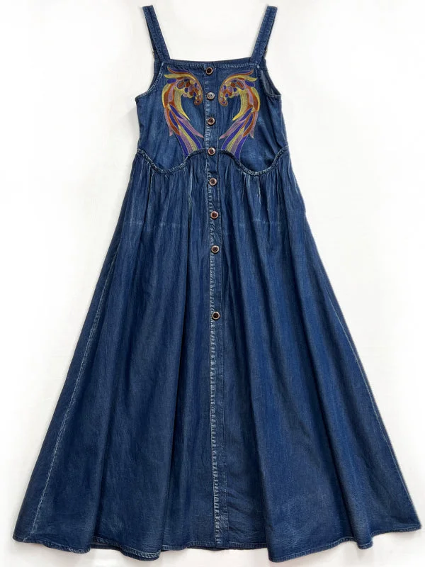 Women's Embroidery Stitching Sleeveless Off-shoulder Maxi Dress