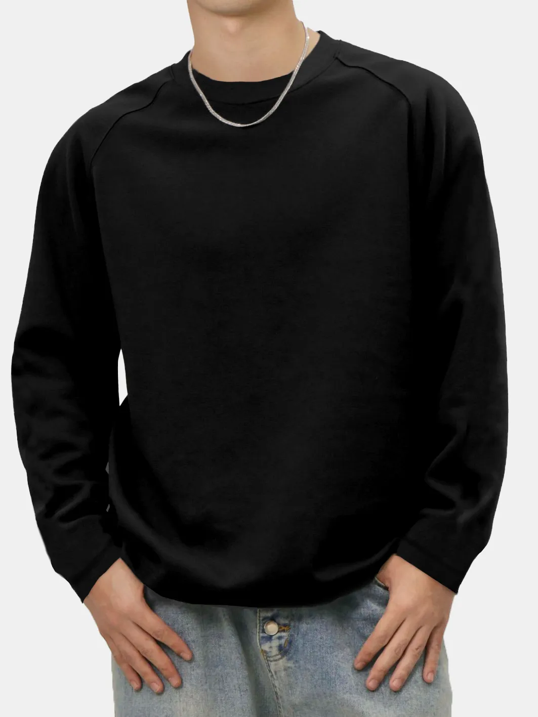 Men's Solid Color Simple Raglan Long Sleeve T-shirt PLUSCLOTHESMAN