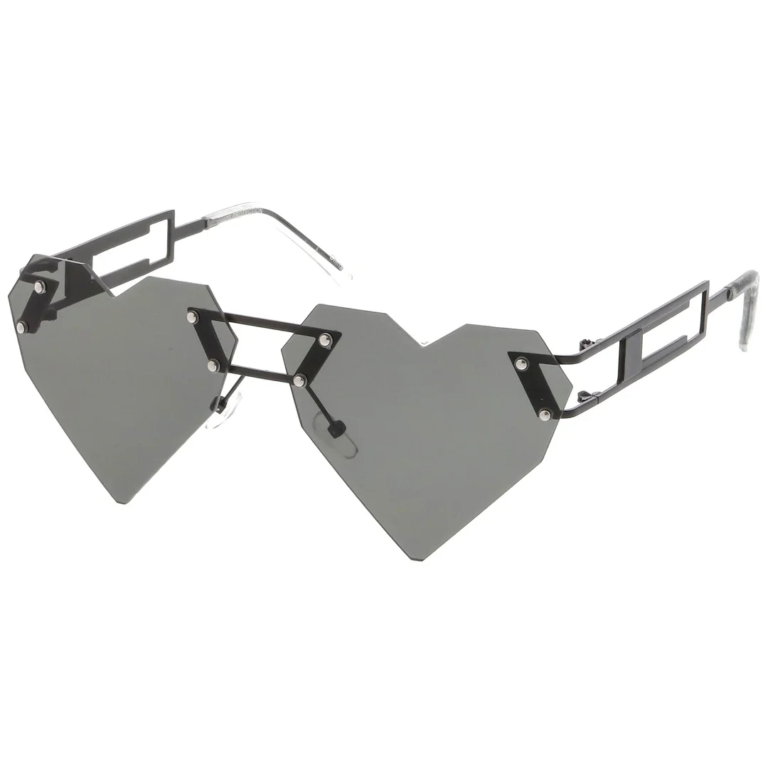 Oversize Laser Cut Heart glasses With Metal Arms Rivet Tinted Lens 60mm