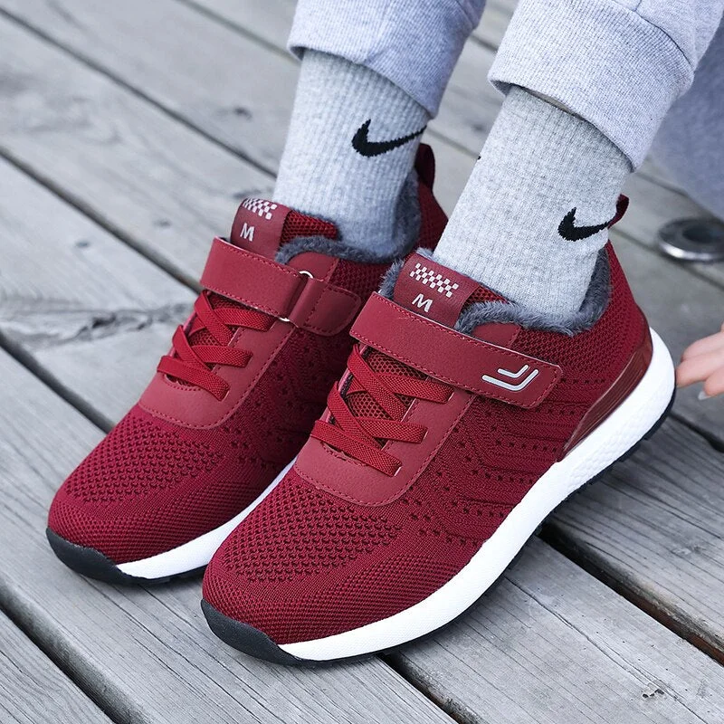 Nine o'clock Quality Mesh Men Casual Shoes Winter Warm Lined Female Sneakers Anti-skid Breathable Footwear Stylish Soft Bottom