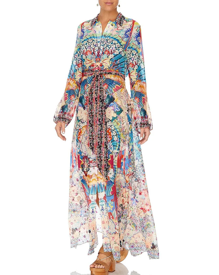 Stone Sequins & Beads With Handmade Feather Long Sleeves Gown