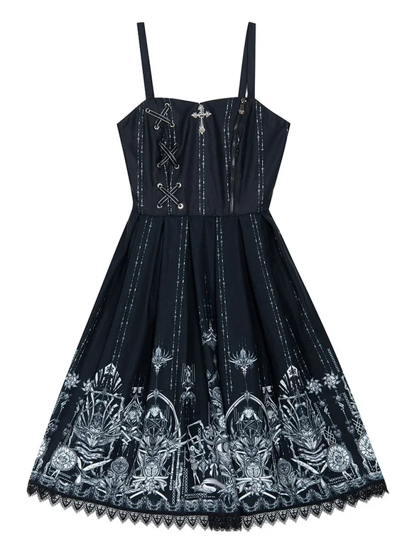Gothic Lolita OP Dress 2-Piece Set Sleeveless JSK Dark Lolita Jumper Skirt Outfit Novameme