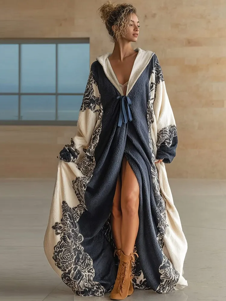Women's Flower Pattern Luxury Fleece Long Robe
