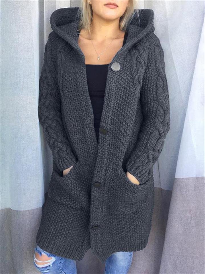 Women's Warm Button Up Hooded Long Sweater Cardigan