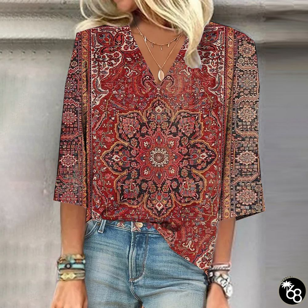 Retro Red 3/4 Sleeve Top | 168DEAL