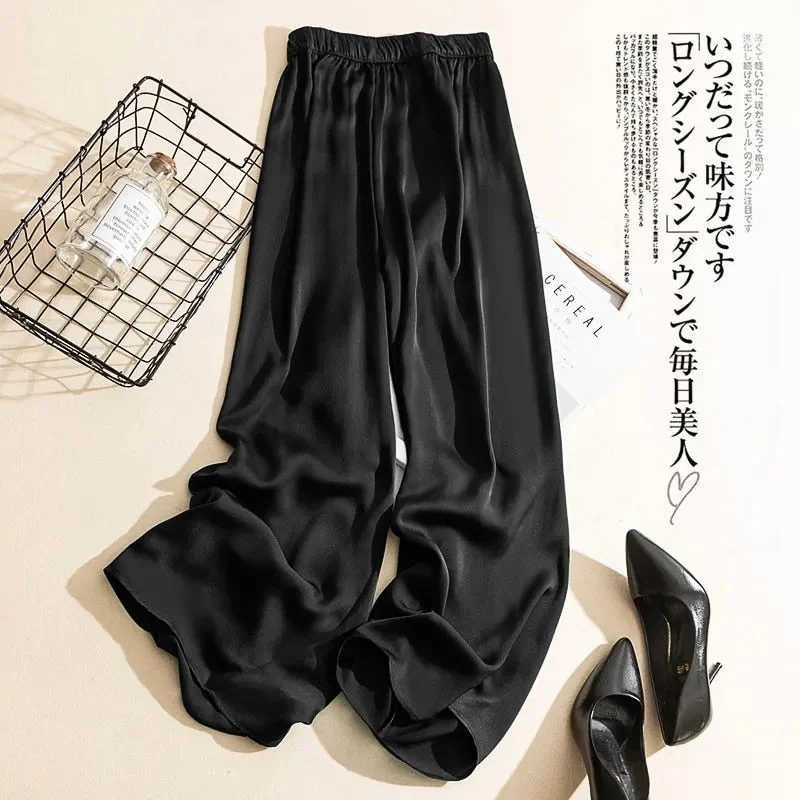 Cupro wide-leg pants women's thin summer casual trousers Korean version of high-waist ice silk acetate straight mopping pants