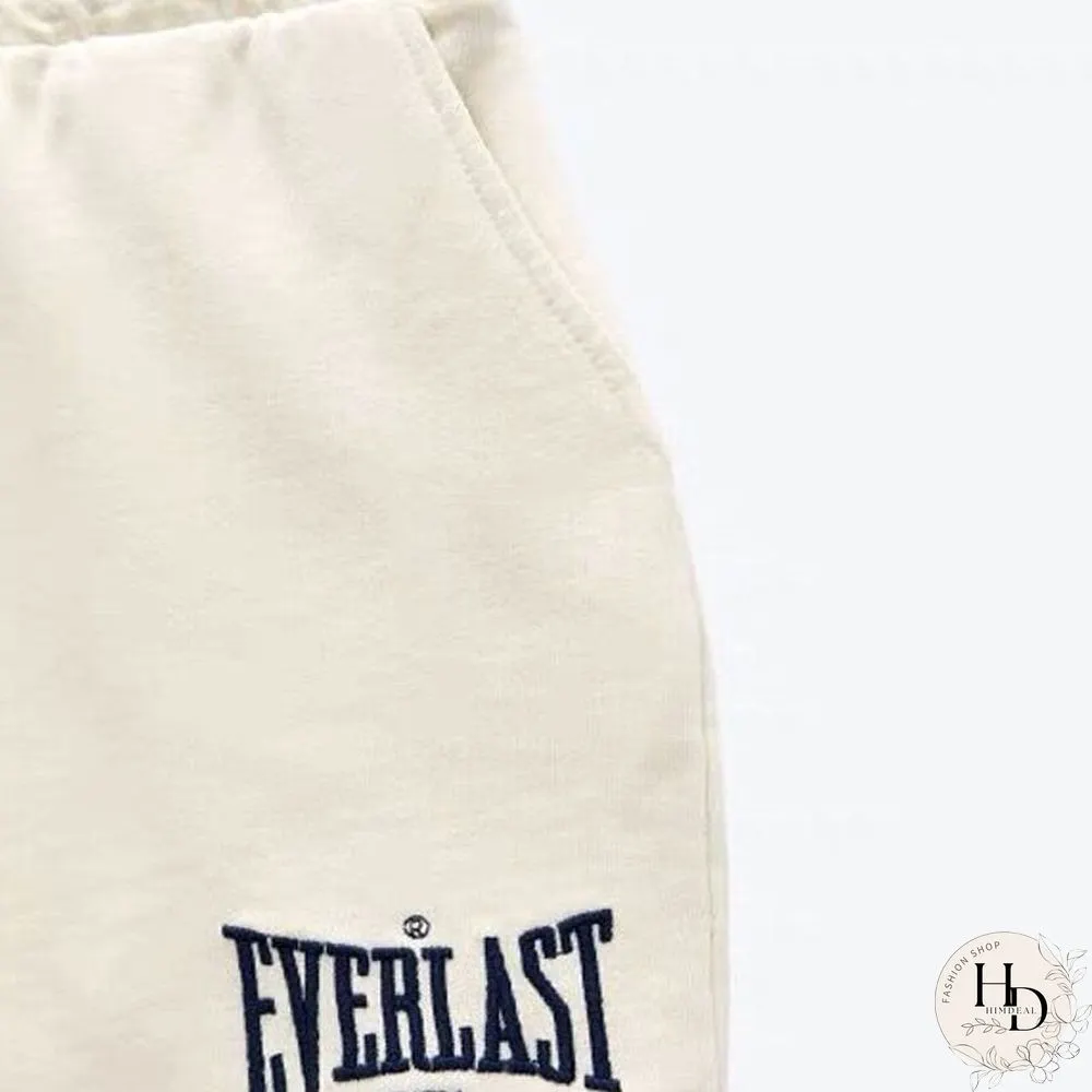 Sports Shorts Women Harajuku Solid Embroidery Casual Lady Elastic Waist Beach Loose Short