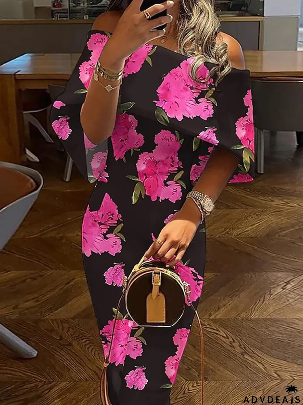 Women's Party Dress Cocktail Dress Wedding Guest Dress Midi Dress White flower Black flower Black Short Sleeve Pure Color Cold Shoulder Summer Spring Fall Off Shoulder Red Valentines Dress Party