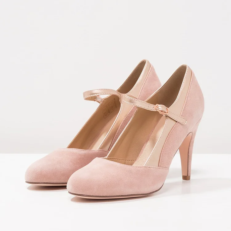 Pink Mary Jane Round Toe Office Pumps Vdcoo