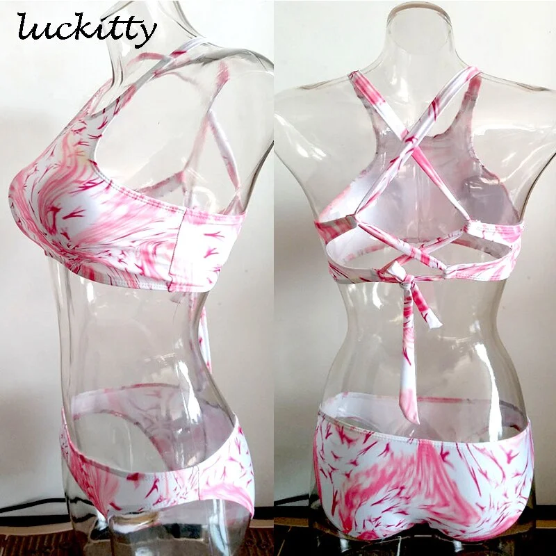 2019 High Neck Bikini Set Sexy Women Swimsuit Swimwear Halter Female Cross Strap String Crop Top Push Up Beach Bathing Suit