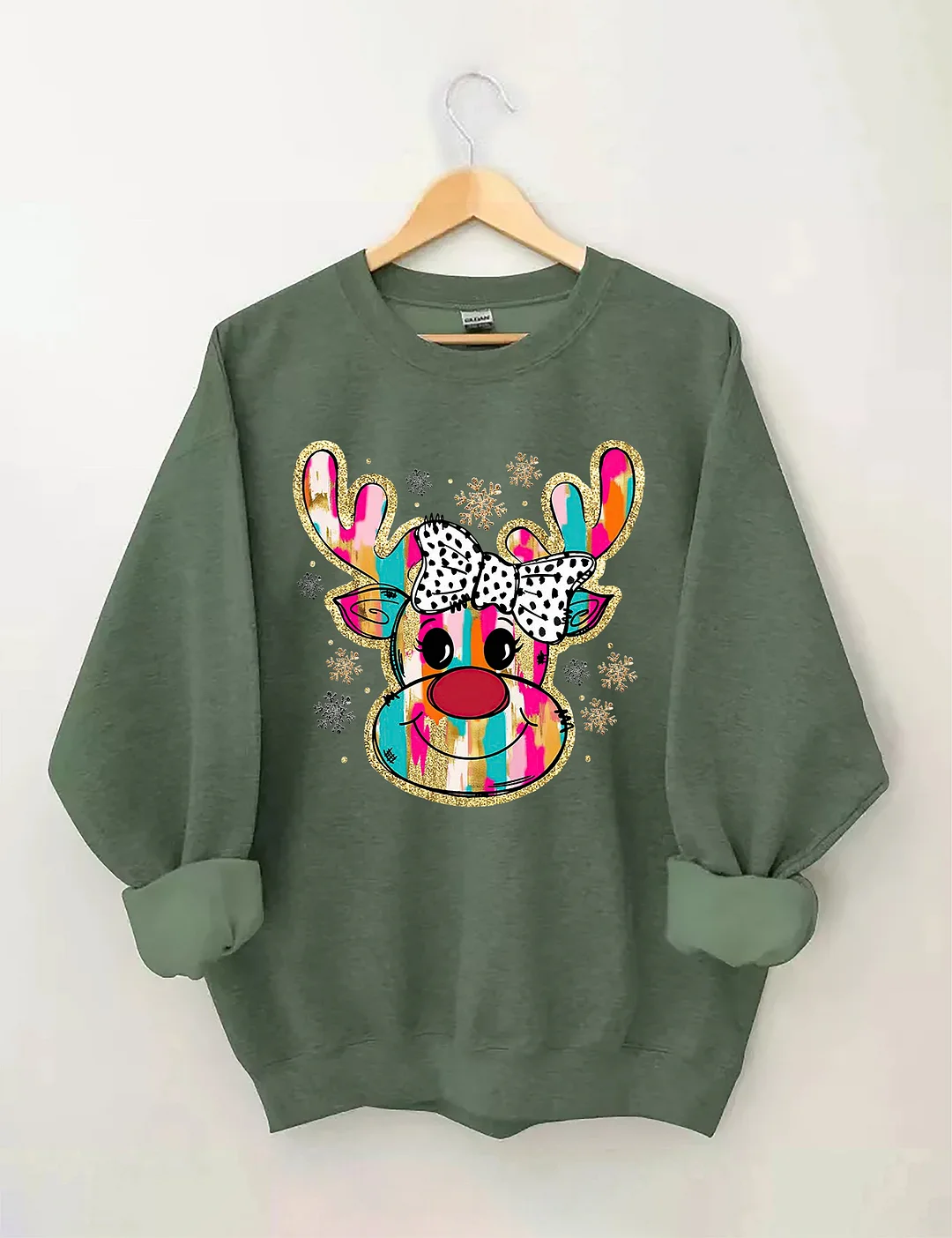 Colorful Glitter Christmas Reindeer Sweatshirt