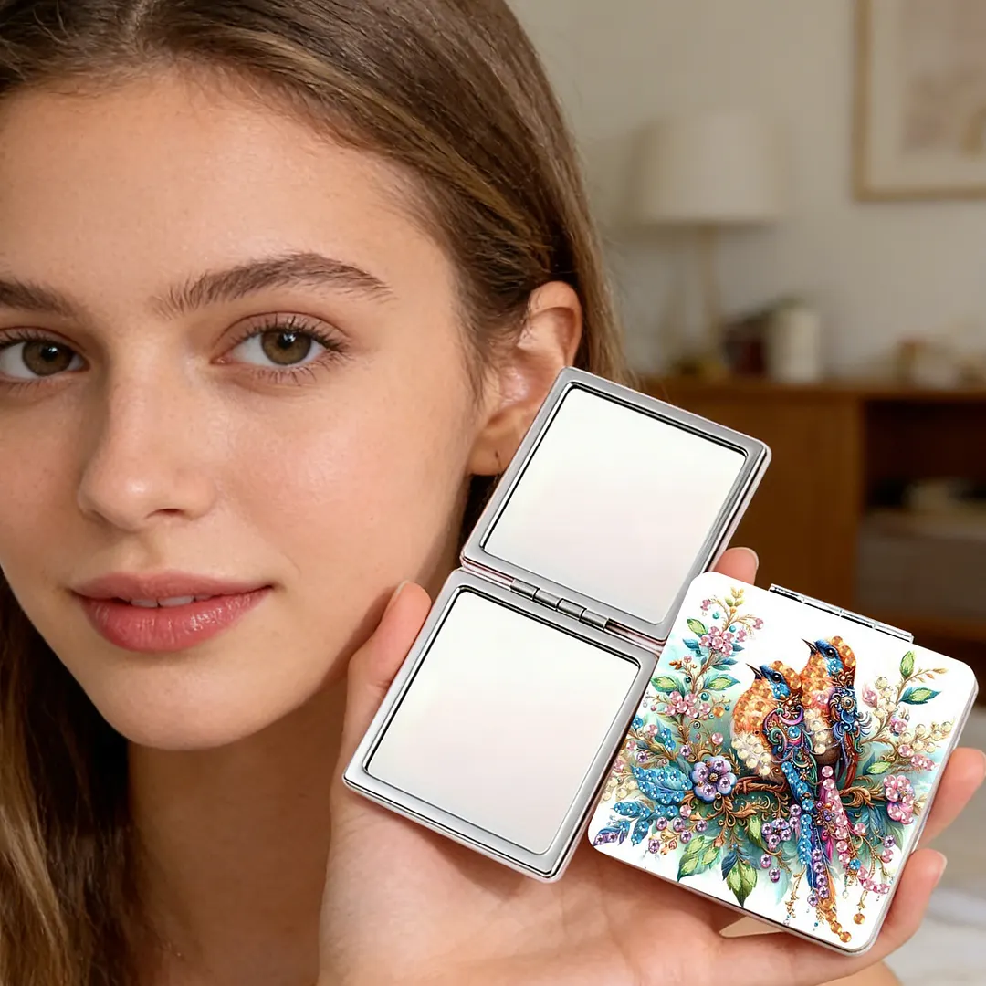 Bird DIY Special Shaped Diamond Painting Compact Mirror Kits Diamond Art Painting Pocket Mirror for Adults and Beginners