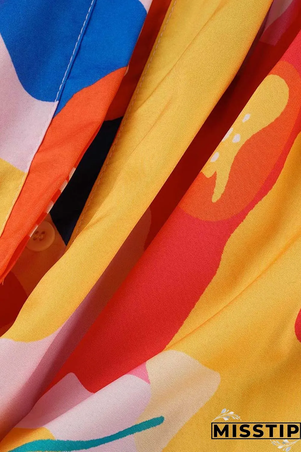 Multicolor Casual Print Patchwork Turndown Collar Long Sleeve Dresses
