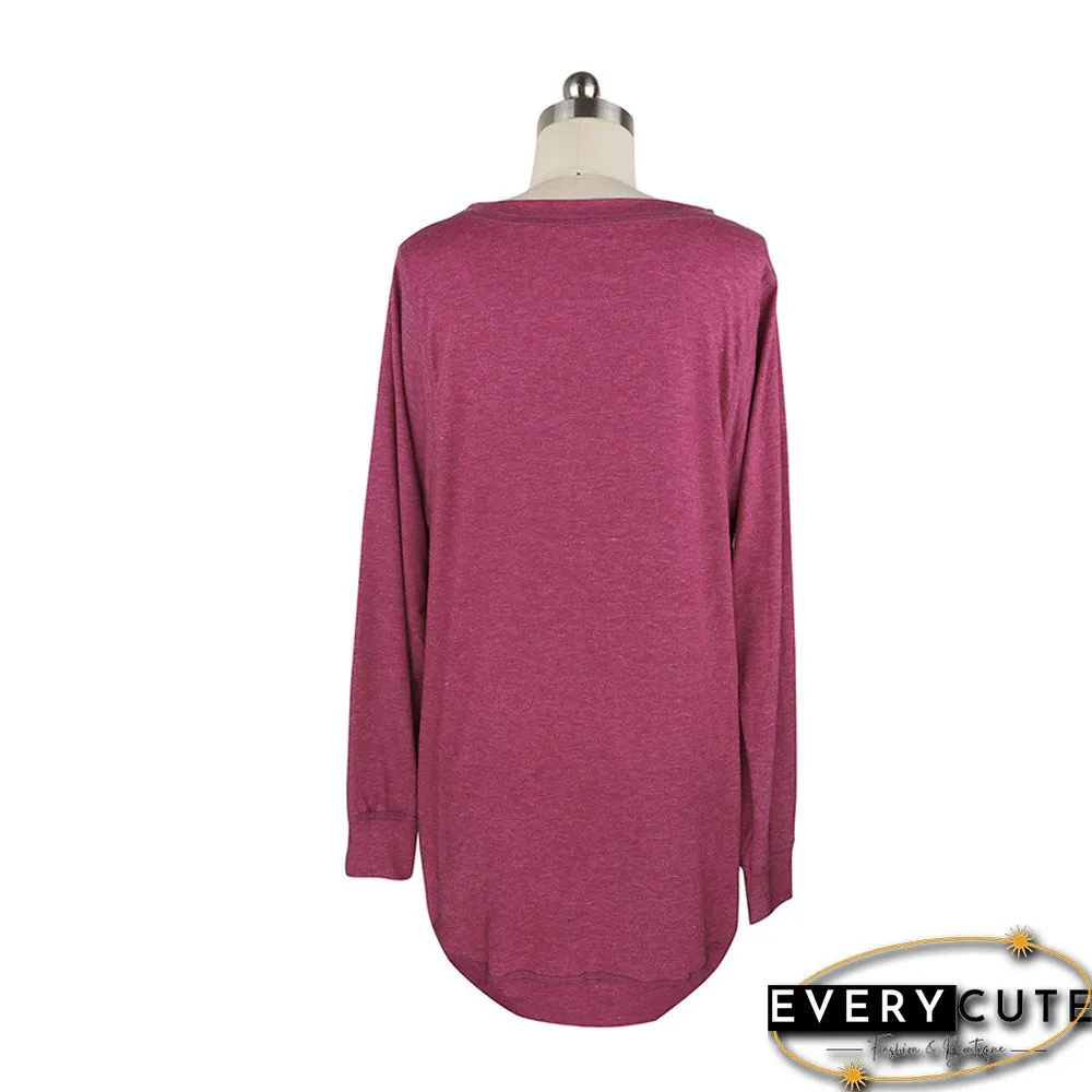 Rose Red Long Sleeve Loose Fit Sweatshirt