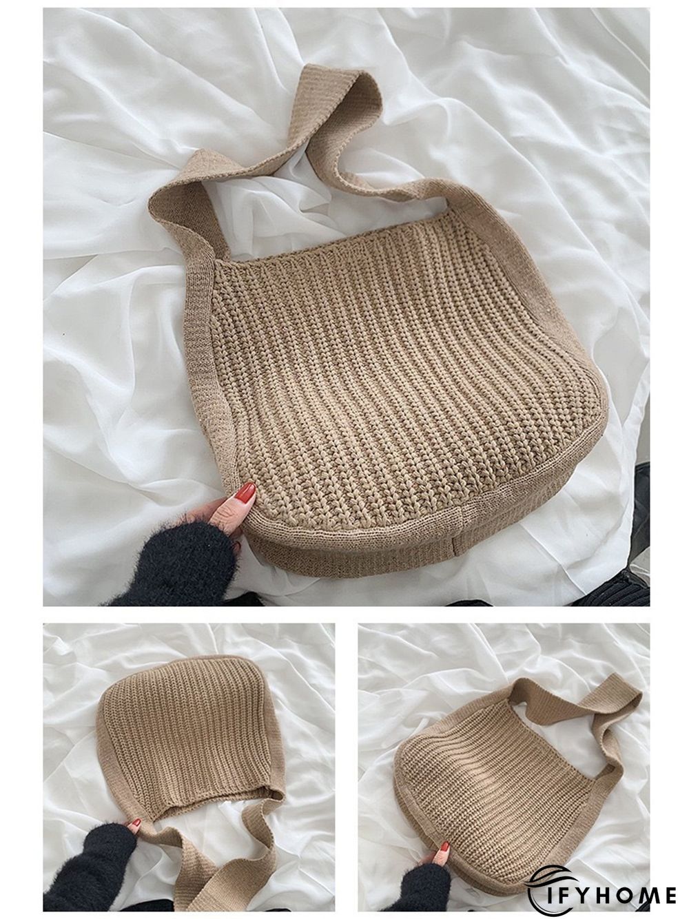 Solid Color Knit Large Capacity Shoulder Bag | IFYHOME