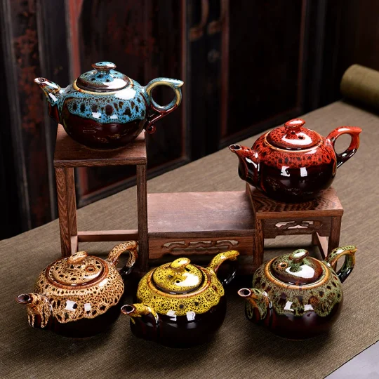 窑变釉将军壶建盏茶壶