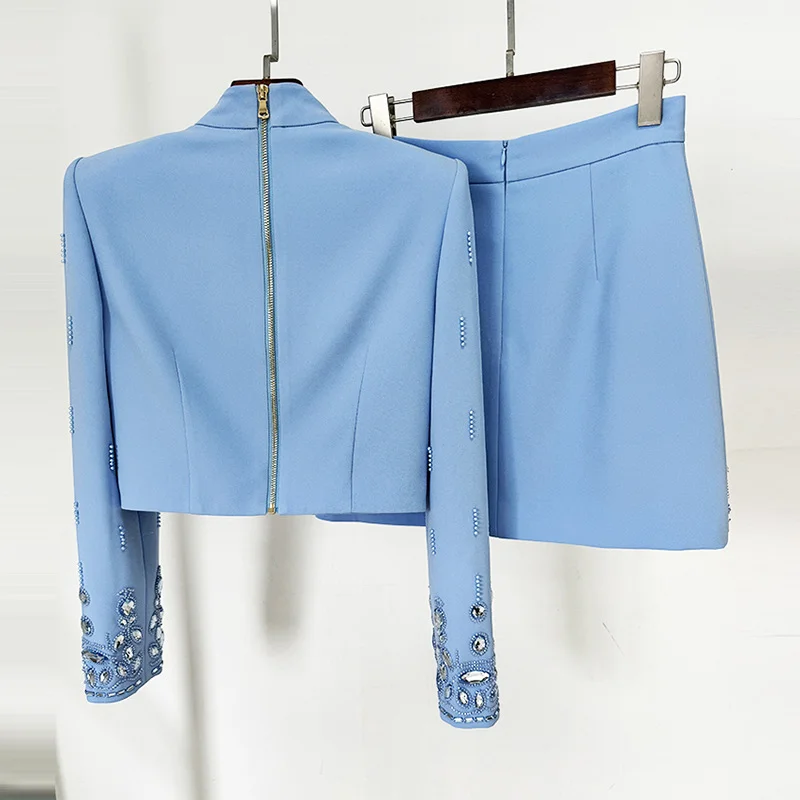 Nigikala Nigikala Star Fashion New Heavy Industry Nails And Studded Short Blouse Half-Skirt Set Two Sets