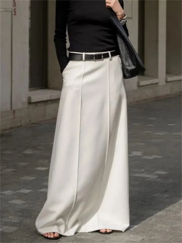Huiketi White High Waist Patchwork Long Skirt For Women Loose Casual Pocket Elegant Solid Fashion Summer 2024 Female Maxi Skirt