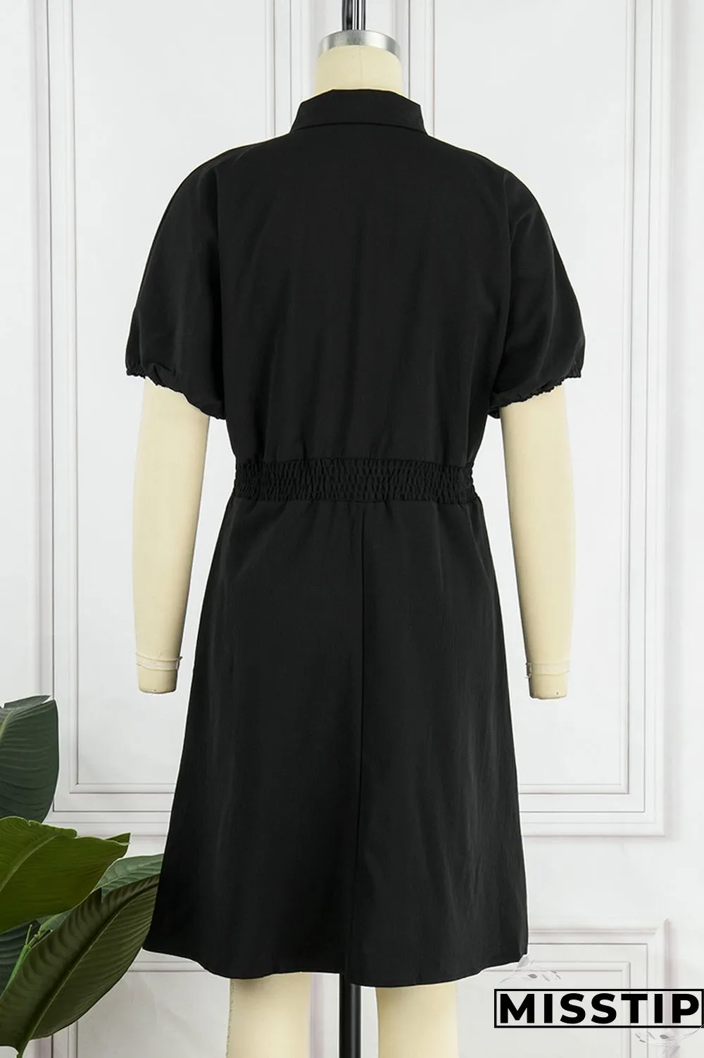 Brown Casual Solid Patchwork Turndown Collar Short Sleeve Dress
