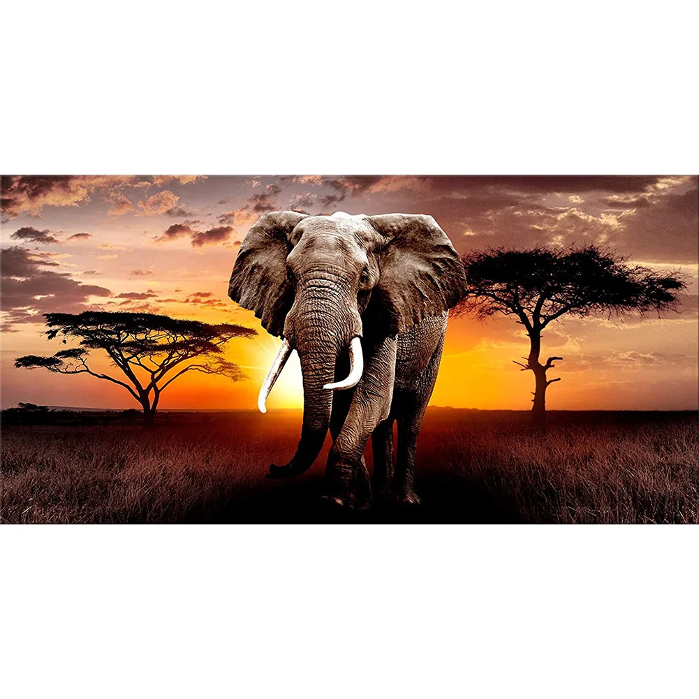 Big Size Round Diamond Painting - Elephant (80*40cm)